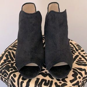 Black suede open-toed ankle booties